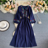 Simple Embroidered Long Sleeve Dress HZ1023