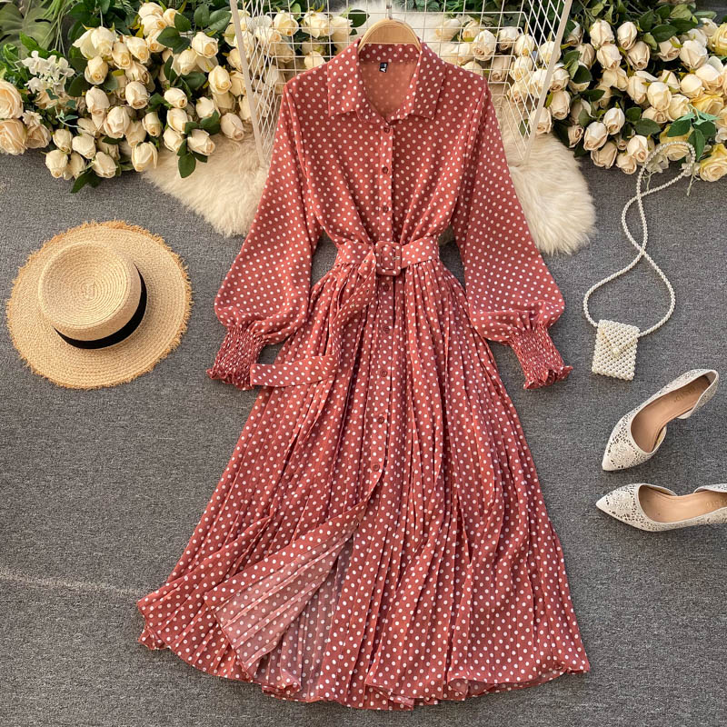 Fashionable A Line Polka Dot Long Sleeve Dress Fashion Dress HZ1023