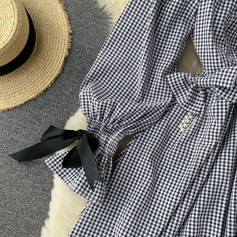 Cute Plaid Long Sleeve Dress Fashion Dress HZ1023