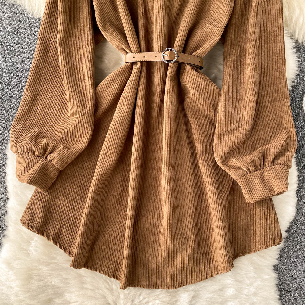 Simple Corduroy Long Sleeve Dress Fashion Dress HZ1023