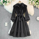 Sweet Long-Sleeved Corduroy Dress A Line Fashion Dress HZ1023