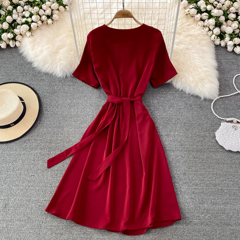 Simple V Neck Short Dress Fashion Dress HZ1023