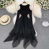 Black Irregular Long Sleeve Off Shoulder Dress Fashion Dress HZ1023