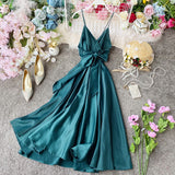 Elegant V Neck Satin A Line Dress Fashion Dress HZ1023