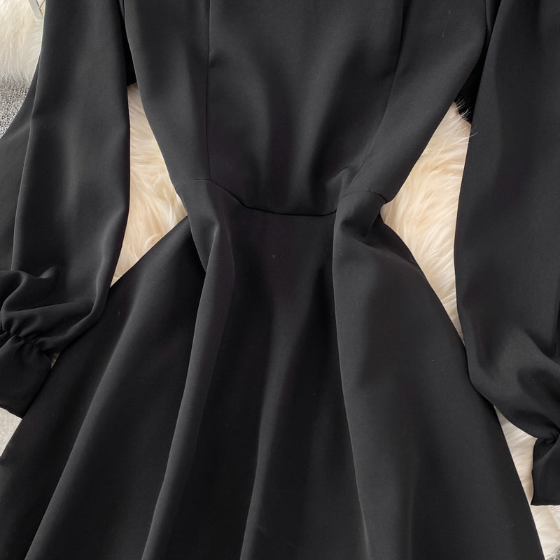 Black A Line Lace Short Dress Lace-Up Fashion Dress HZ1023