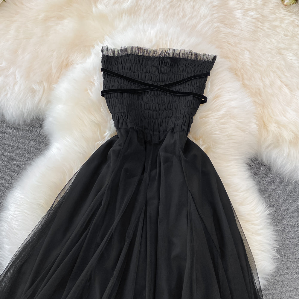 Black Tulle Off Shoulder Dress Fashion Girl Dress HZ1023