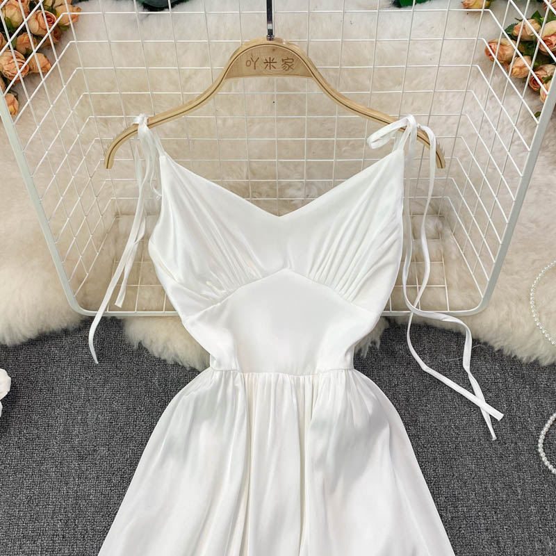 Simple V Neck Short White Dress Fashion Girls Dress HZ1023