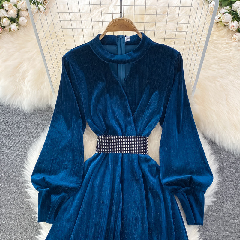 Elegant Velvet Long Sleeve Dress Fashion Dress HZ1023