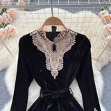 Black Velvet Lace Long Sleeve Dress Fashion Dress HZ1023