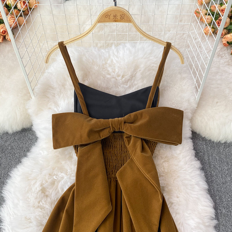 Cute Bow Velvet Backless Dress Fashion Dress HZ1023
