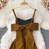 Cute Bow Velvet Backless Dress Fashion Dress HZ1023