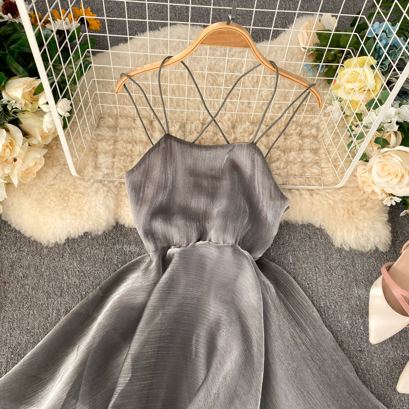 Gray Tulle Short Dress A Line Backless Dress HZ1023