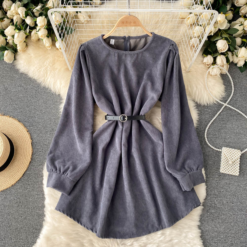 Simple Corduroy Long Sleeve Dress Fashion Dress HZ1023