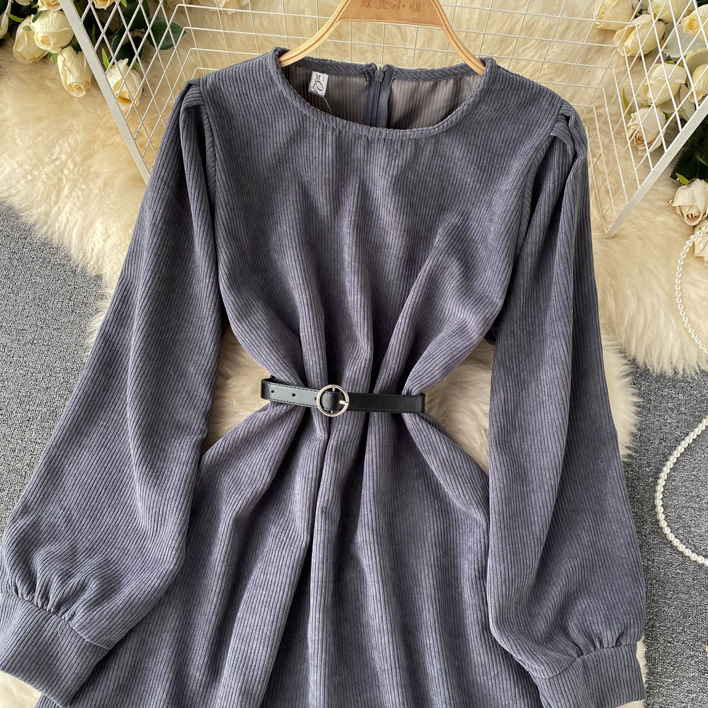 Simple Corduroy Long Sleeve Dress Fashion Dress HZ1023