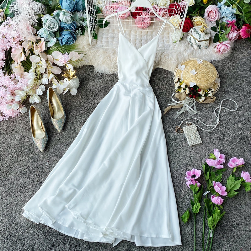 Elegant V Neck Satin A Line Dress Fashion Dress HZ1023