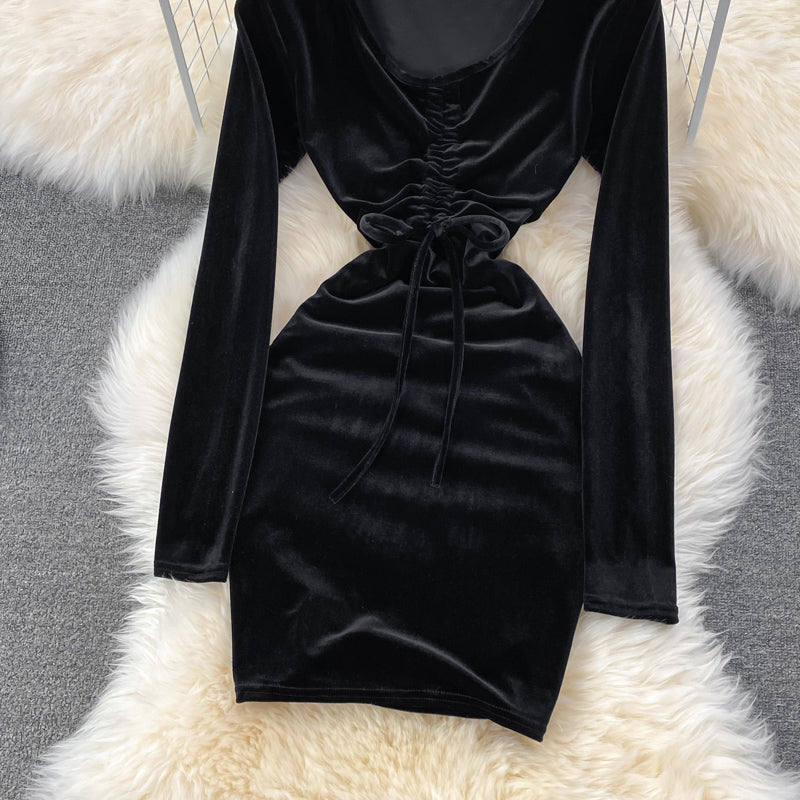 Sexy V Neck Velvet Long Sleeve Dress Fashion Dress HZ1023