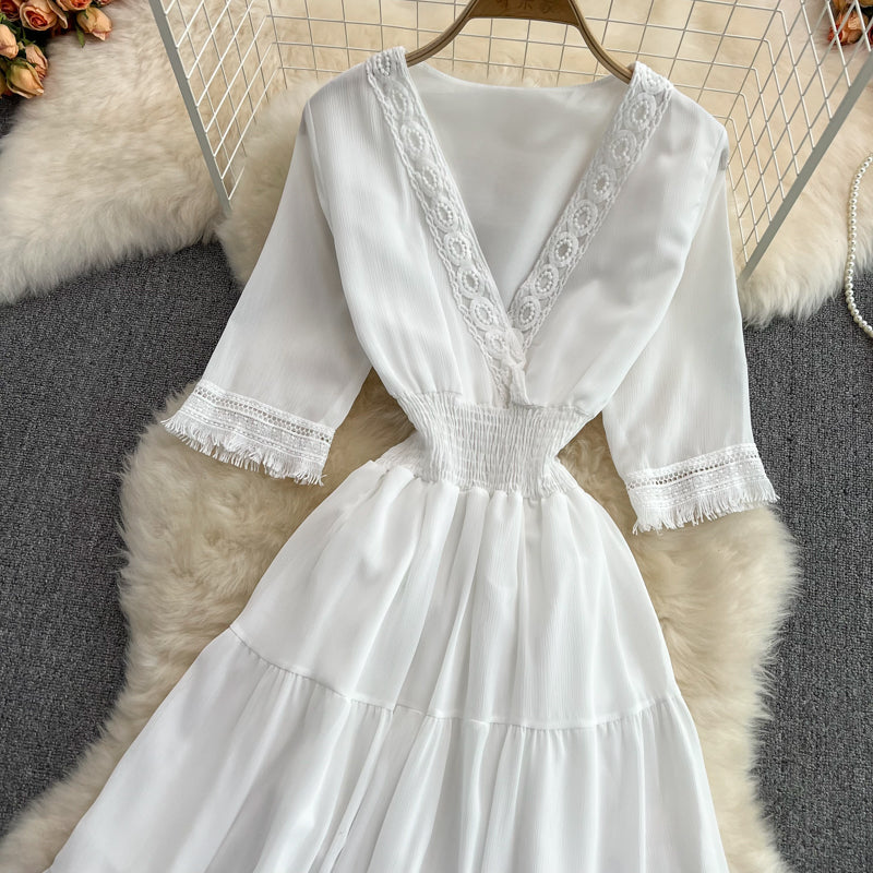 Cute V-Neck Fringed Dress A Line Fashion Dress HZ1023