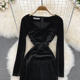 Black V Neck Long Sleeve Dress Fashion Dress HZ1023