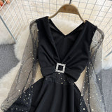 Black V Neck Short Dress A Line Fashion Dress HZ1023