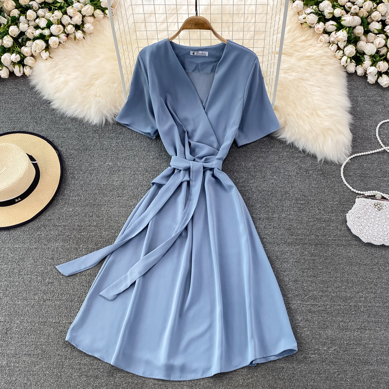 Simple V Neck Short Dress Fashion Dress HZ1023