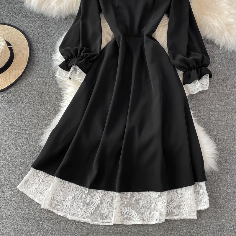 Black A Line Lace Short Dress Lace-Up Fashion Dress HZ1023