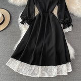 Black A Line Lace Short Dress Lace-Up Fashion Dress HZ1023