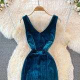 Sexy V Neck Velvet Long Dress Fashion Dress HZ1023