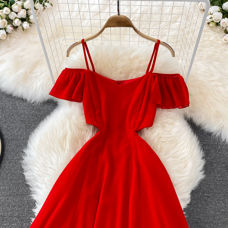 Red Chiffon A Line Short Dress Fashion Dress HZ1023