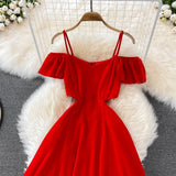 Red Chiffon A Line Short Dress Fashion Dress HZ1023