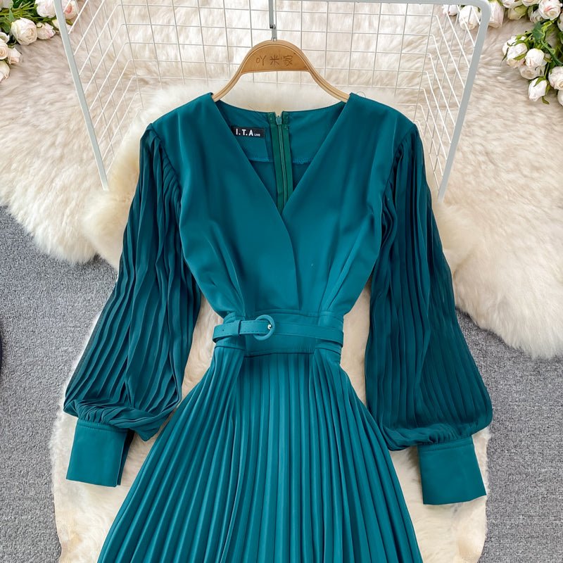 Elegant V Neck Long Sleeve Dress A Line Fashion Dress HZ1023
