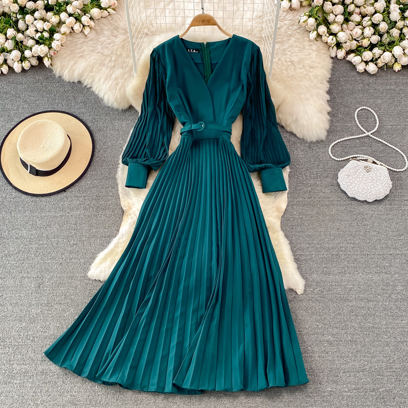 Elegant V Neck Long Sleeve Dress A Line Fashion Dress HZ1023