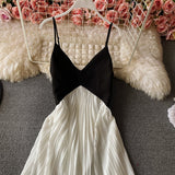 Cute V Neck A Line Dress Black And White Fashion Dress HZ1023