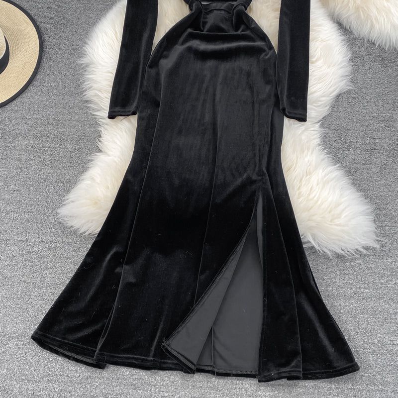 Black V Neck Long Sleeve Dress Fashion Dress HZ1023