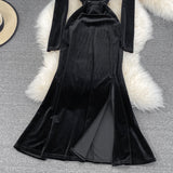 Black V Neck Long Sleeve Dress Fashion Dress HZ1023