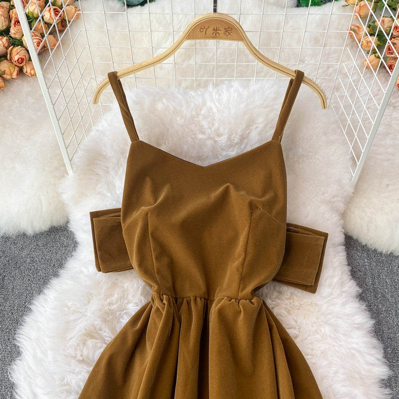 Cute Bow Velvet Backless Dress Fashion Dress HZ1023