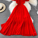 Red Chiffon A Line Short Dress Fashion Dress HZ1023