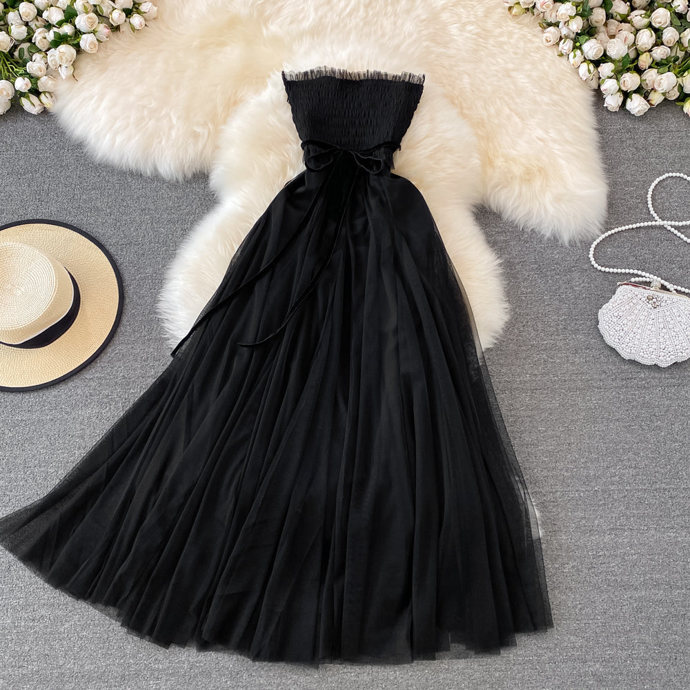 Black Tulle Off Shoulder Dress Fashion Girl Dress HZ1023