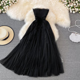 Black Tulle Off Shoulder Dress Fashion Girl Dress HZ1023