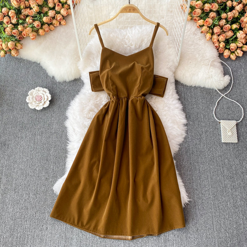 Cute Bow Velvet Backless Dress Fashion Dress HZ1023
