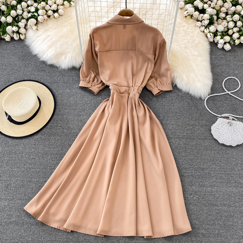 Chic Contrast Color Short-Sleeved Dress HZ1023