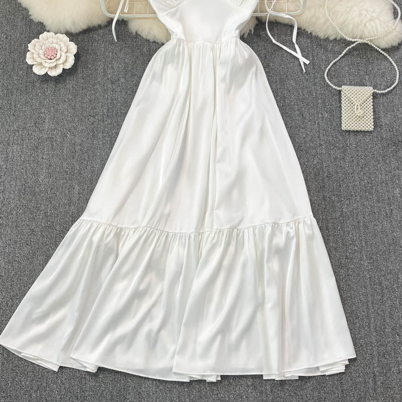Simple V Neck Short White Dress Fashion Girls Dress HZ1023