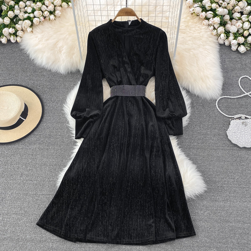 Elegant Velvet Long Sleeve Dress Fashion Dress HZ1023