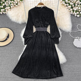 Elegant Velvet Long Sleeve Dress Fashion Dress HZ1023
