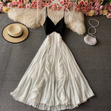 Cute V Neck A Line Dress Black And White Fashion Dress HZ1023