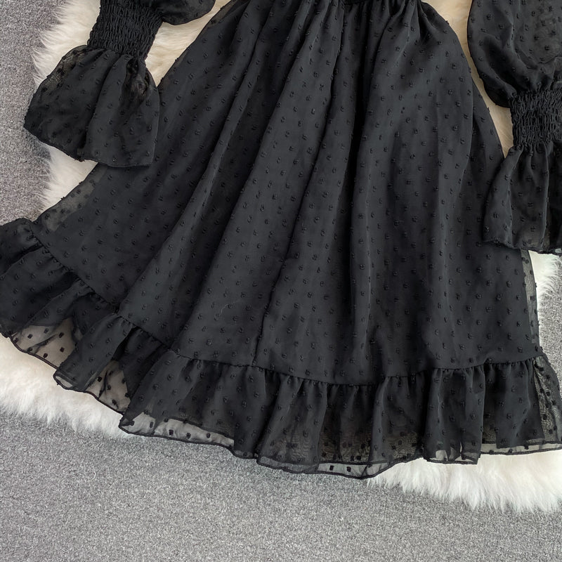 Cute A Line Long Sleeve Dress Black Dress HZ1023