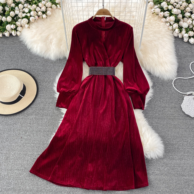 Elegant Velvet Long Sleeve Dress Fashion Dress HZ1023