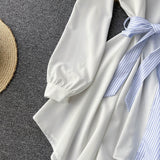 Fashionable Striped Long-Sleeved Irregular Dress HZ1023