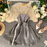 Gray Tulle Short Dress A Line Backless Dress HZ1023