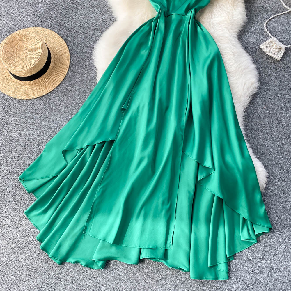 Cute A Line Irregular Dress Green Fashion Dress HZ1023