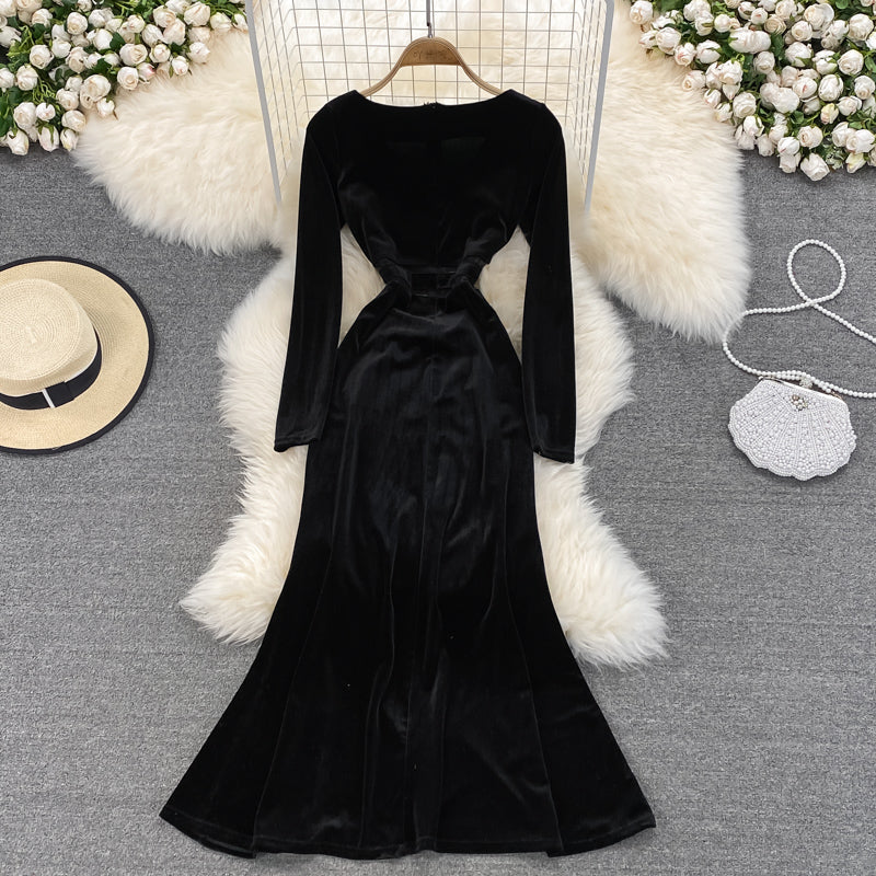 Black V Neck Long Sleeve Dress Fashion Dress HZ1023
